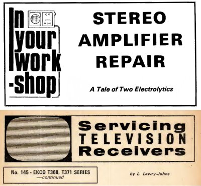 In Your Workshop in Radio Contstructor and Servicing Television Receivers by L. Lawry-Johns in Practical Television